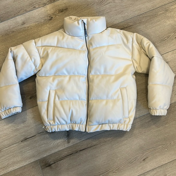 Teen Girl Crop Faux Leather Puffer Coat - Picture 1 of 7